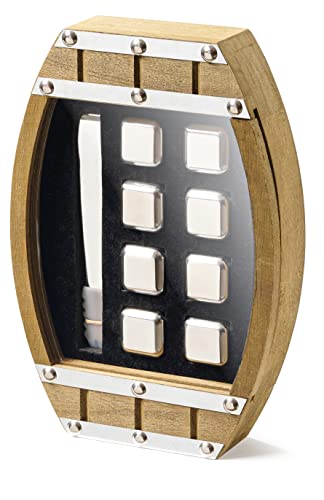 Product Image of the Whiskey Stone Gift Set - 8 Pieces Stainless Steel Cubes in Wooden Barrel Box Display Includes Reusable Stones, Felt Bag & Tongs - Keep Drinks Cold for Scotch, Beer, Wine, Cocktails for Women & Men