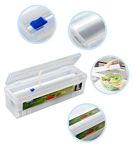 Plastic Cling Wrap Refillable Plastic Wrap Dispenser with Slider Cutter Food Wrap Stretch Clear Cling Wrap 12 inch×650 Ft (Cutting Box + Cling Film)