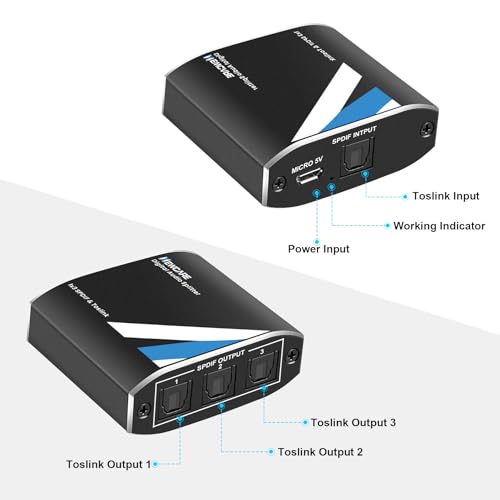 Divisor óptico digital de 3 portas, divisor de áudio óptico digital SPDIF Toslink 1 x 3 (1 em 3 saíd