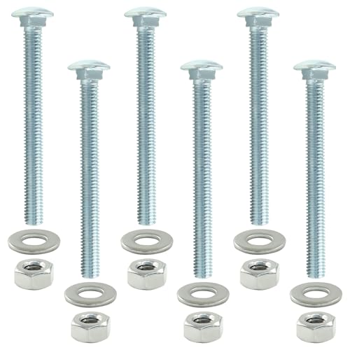 Image of 6 Sets 3 /8-16 x 4 Inch Carriage Bolt Kit, Carbon Steel Carriage Bolts Galvanized Carriage Bolt Assortment, Round Head Carriage Screws with Hex Nuts and Flat Washers Full Thread Coverage
