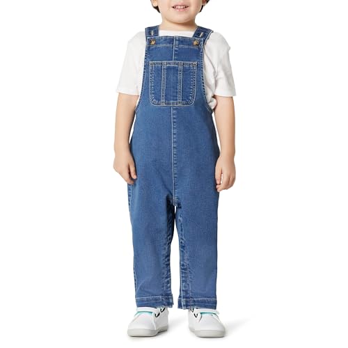 Amazon Essentials Unisex Babies Soft Stretch Regular-Fit Denim Overalls Medium Blue Vintage 3T