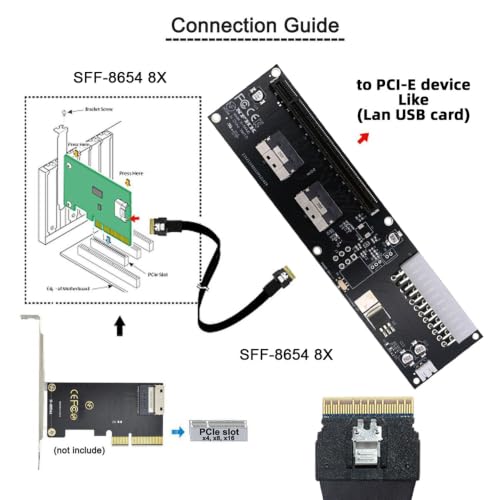 Image of Xiwai Dual Slimline SFF-8654 8X 74Pin VROC to PCIE 16x with ATX 24Pin Power | PCI-Express Adapter Switch Port for Mainboard Graphics Card