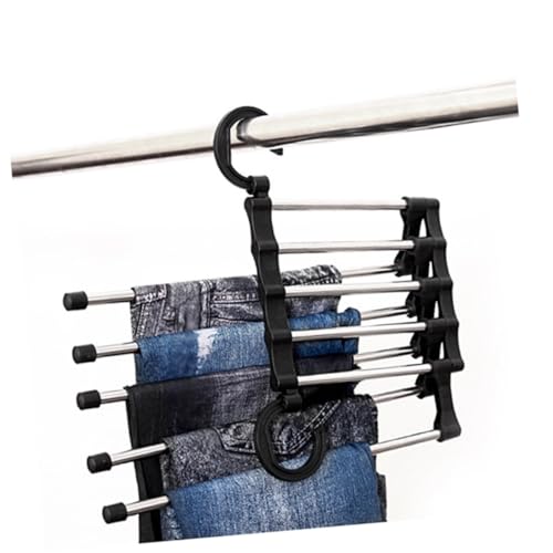 Happyyami Hanging Wrinkle Pants Rack Multifunctional Telescopic Clothes Hanger for Travel Stainless Steel Drying Rack Black Space Saving Design for