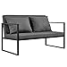 casa.pro Divano da Esterno con Cuscini Telaio in Ferro Sofà per 2 Persone Arredo Outdoor per Giardino Patio Terrazza 70 x 114 x 60 cm Nero/Grigio immagine