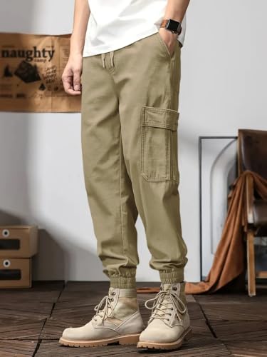 Image of Leriya Fashion Men's Cargo Pants | 6 Pocket Cotton Cargo Joggers for Men | Loose Fit Stylish Pant with Pockets | Casual Baggy Trousers & Streetwear Lower