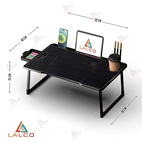 Study Table Bed Table Premium Laptop Table/Foldable and Portable Wooden/Writing Desk for Office/Home/School~~ (COTTED~Black) - Image 3