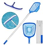 Swimming Pool Skimmer with Large Brush , Deep Pond Fish Net With Ajustable Thick Metal Pole, Pool Cleaning Kit Accessories for Pond Pool Hot Tub Spa Koi Tank Scoop Out Leaves Twigs Hairs Bugs Debris