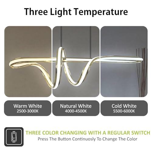 Image of Gold LED Pendant Chandelier Twisty Curl Lights Dining Room Lamp, Hanging Lights for Living Room, Voice Assist (Google, Alexa), App Control (Warm, Cold, Natural)