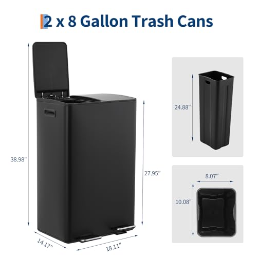 Caneca de basura doble compartimento 60 litros negra miniatura 2