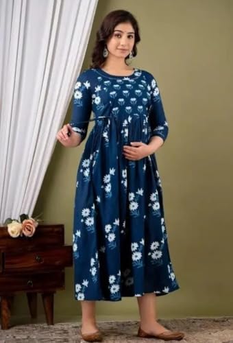 Image of SHAIFALI Fashions Women's Cotton Floral Printed Maternity Feeding Dress Kurti with Zipper