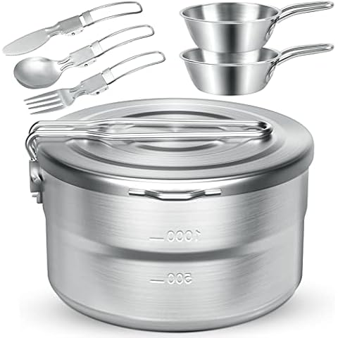 BILIPLE Camping Topf 1.5L Edelstahl Camping Kochtopf Camping Kochgeschirr Set Camping Topf Cover