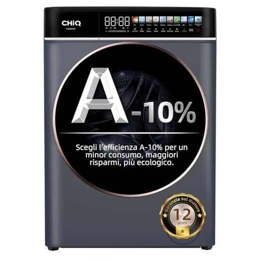 Elettrodomestici CHiQ CW086581AX Lavatrice 8 kg con Touchscreen LED 13,5", Efficienza Energetica A-10%, Lavaggio Vapore & Rapido, Motore BLDC (1400 RPM), Tamburo Grande, Guarnizione Antibatterica, Grigio