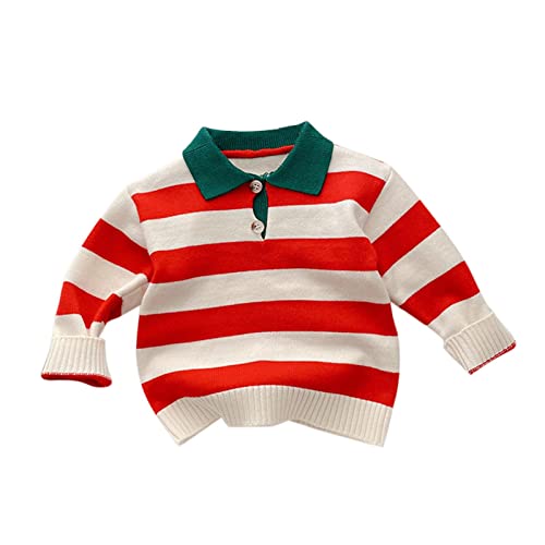 Babys Kids Toddler Girls Boys Spring Winter Long Sleeve Striped Thick Knit Sweater Boys Hoodies Size (Red, 0-6 Months)