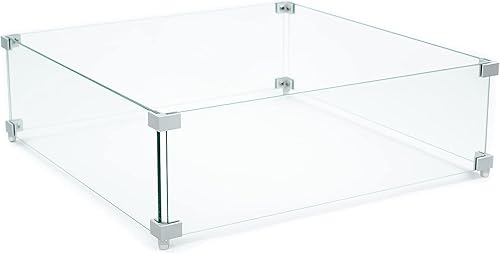 Miniatura 6 de AMS Chimenea  Mesa para hoguera cuadradarectangular de vidrio templado, protector de viento de fuego de 14 de pulgada de grosor, protector de llama