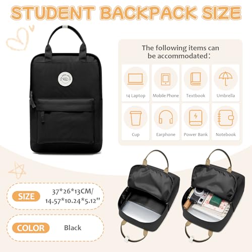 Miniatura 3 de Hyc00 Mochilas Escolares Mochila Mujer, Mochila Impermeable Portatil 14 Pulgadas,Casual Bolsos Niña Niño Backpack Adolescente Para Universidad Mochila Ligera Mochila De Viaje,Negro
