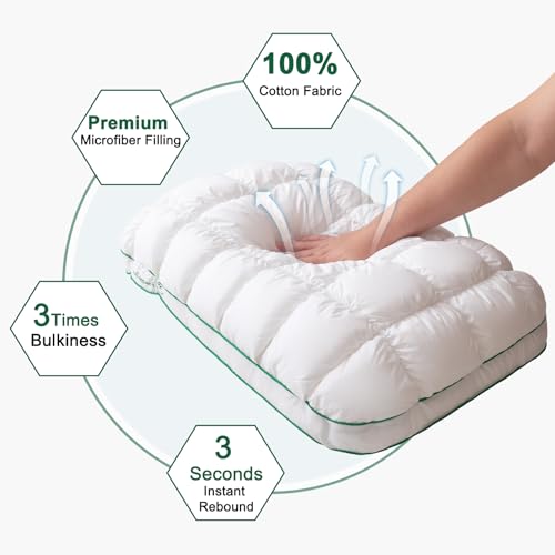 YOUR MOON Fluffy Support Bed Pillow Queen Size, Super Soft Premium Down-Alternative Filling for Sleeping, Luxury Hotel Quality Bed Pillows for Side Sleeper (White)