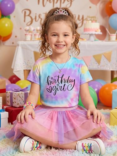 Image of YHHR Birthday Girl Shirt Tie Dye Girls Birthday Shirts 7-14 Year Kids Tops | Girls Birthday T Shirt, Cute B-Day Gifts Party Tops ,Birthday Outfits ,Letter Print Tees ,Graphic Short Sleeve Tee Tops