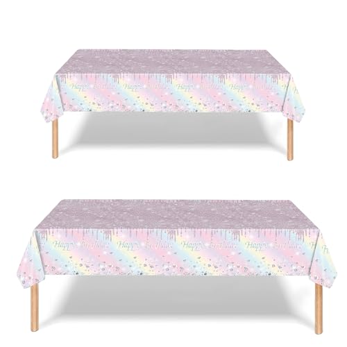 2P Rainbow Party Plastic Table Cloth,137x274cm Shiny Glitter Rainbow Tablecloths Rectangular Diamond Dream Party Dining Table Cover Macaron Tablecloths for Baby Shower,Wedding,Kids Birthday Tablecloth