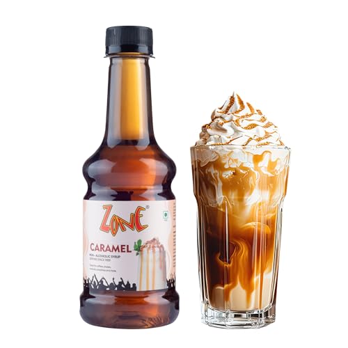 Image of Zone Caramel Syrup 300ml | Premium Caramel Flavour for Coffee, Lattes, Milkshakes, Mochas, Mocktails & Cocktails | Non Alcoholic Mix, Cafe Style Taste for HoReCa & Home Use | 12+ Flavours