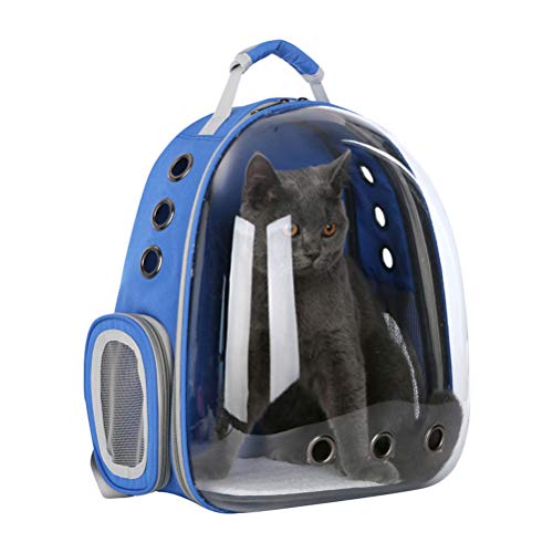 POPETPOP Mochila para Perro  Gato   Cachorro  Bolsa de Burbujas  Transparente  Azul
