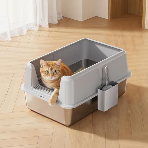 13.98" Tall Stainless Steel Cat Litter Box - Extra Large, High-Sided & Non-Stick, Odor-Resistant Metal Litter Pan for Multiple Cats, Big Cats, Rabbits & Small Pets - image 8