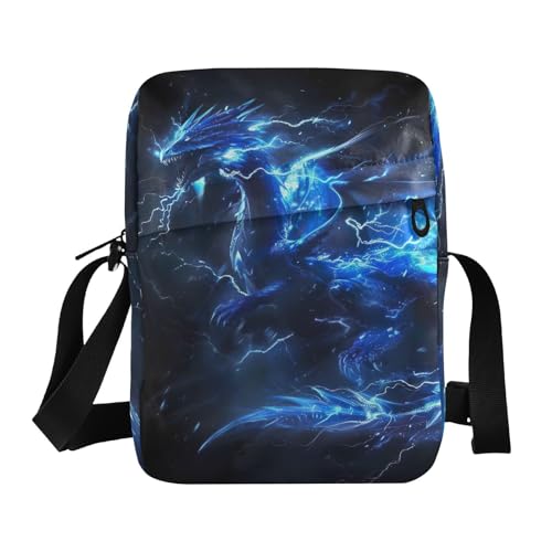 Crossbody Bag Blue Flame Dragon Messenger Bag for Women Men Purse Shoulder Bag Satchel Bag with Adjustable Strap 202b5908