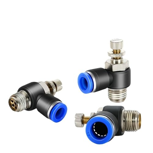 5PCS SL Series Brass Throttle Valve with 90° Elbow Control Valve Push-In OD 4/6/8/10/12mm Industrial Air Speed Regulating Valve(SL6-03 (3I8))