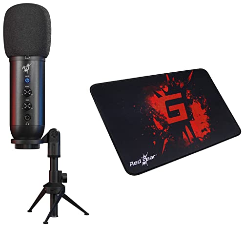 Image of Redgear Shadow Vox Gaming Auxiliary, USB Unidirectional Microphone with RGB Lighting, Adjustable Tripod and Echo & Gain Control & MP35 Control-Type Gaming Mousepad (Black /Red)