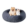 Donut Dog Bed,Calming Anti Anxiety Large Dog Beds,Washable Soft Warm Plush Fleece Fluffy Soothing Cat Pet Cushion,Round Orthopedic Relief Improved Sleeping Non Slip Bottom Kitten Bed, 70cm, Grey