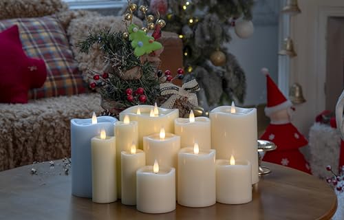Image of 3-Wick Flameless Pillar Candle with Remote Timer, 3D Moving Flame Real Wax Led Candles (Ivory with Melty-Look Art Water, 6.5in)