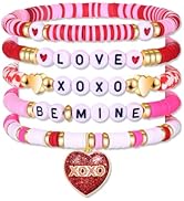 Set 7 Bracciali Elasticizzati San Valentino FAERLIIRY Con Ciondoli Cuore – Heishi Perline LOVE KISS XOXO Per Donne - 4