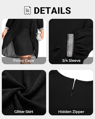Image of Talisea Plus Size Cocktail Dress - Elegant Chiffon Cape 3 /4 Sleeves Glitter Evening Party Wedding Guest Dresses Women Formal