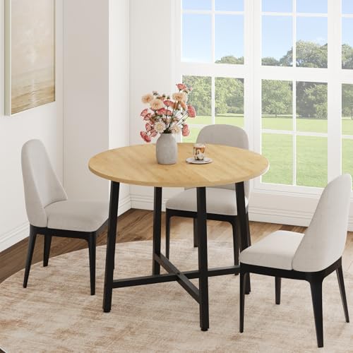 Image of IDEALHOUSE 31.5 Inch Round Dining Table for 2-4, Small Kitchen Dining Room Table for Space Saving, Wood Circle Kitchen Table with Sturdy Metal Frame (No Chairs)