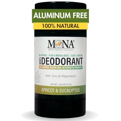All Natural Deodorant for Men Aluminum Free | Hypoallergenic Men's Deodrant, Magnesium Deodorant for Sensitive Skin | Absorbs Sweat | Won’t stain clothes | By MONA Brands (Apricot Eucalyptus 2.65 Oz)
