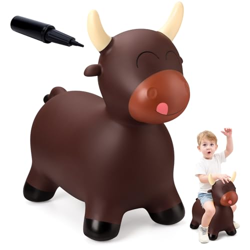 Image of EVERICH TOY Bouncy Animal Hopper, Ride-On Bull Hopping Toy for Toddler 18M+ | Inflatable Horse Hopping Toy for Boys Girls, Indoor Outdoor Bouncy Bull Toy for 2 Year Old Kids, Gift for 3 4 5 6 Yrs W / Pump