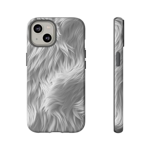 Coque iPhone 14 motif texture fourrure blanche rigide et brillante