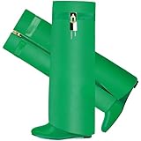 CDHYX Fold Over Boots for Women Pointy Pull-on Wedge Heel Knee Shark Boot With Side Zipper Padlock Design (Green 7)