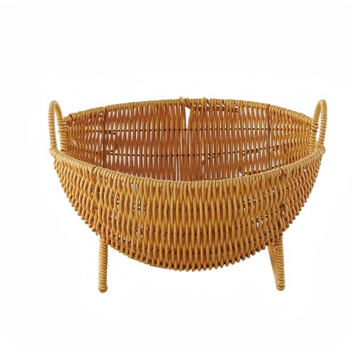 Frutero para encimera de cocina, cesta de almacenamiento decorativa, cesta de almacenamiento tejida a mano, cuenco de almacenamiento de ratán de imitación para frutas, aperitivos, pan, verduras