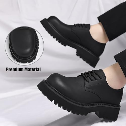 Men's Classic Leather Matte Platform Big Round-Toed Derby Shoes Retro Lace Up Chunky Block Heel Lug Sole Non Slip Dress Oxfords for Business Party Wedding2