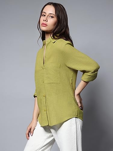 Image of High Star Women's Classic Oversized Spread Collar Long Sleeves Cotton Casual Shirt
