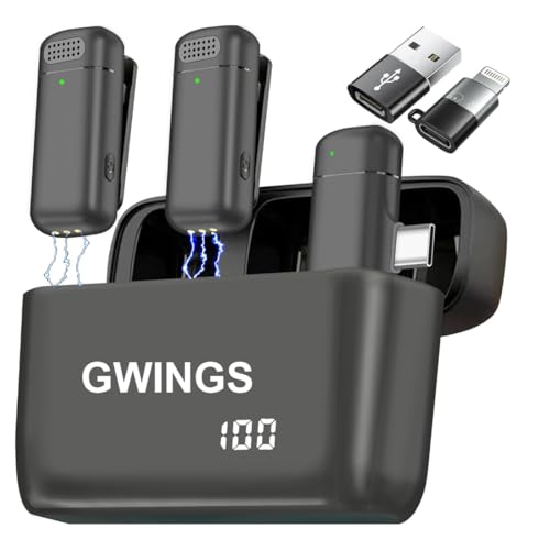 Image of GWINGS Professional Wireless Mic, Dual Transmitter with Charging Case, USB-C, Li & USB Support with & Android, Laptop Long Battery Life 65 Ft Range, for YouTube, Streaming and More