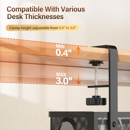 Image of Under Desk Cable Management Large, Cinati 16 inch Cable Management Box for Table Thickness up to 3 inch, Wire Cord Organizer with Clamp No Drill, No Damage to Desk (Black)