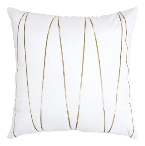 Image of Amazon Brand - Umi Gold Leather Striped Pack of 2 Throw Pillow Covers Velvet Decorative Cushion Covers Cases for Sofa Bedroom Livingroom Car 22 x 22 in White Color