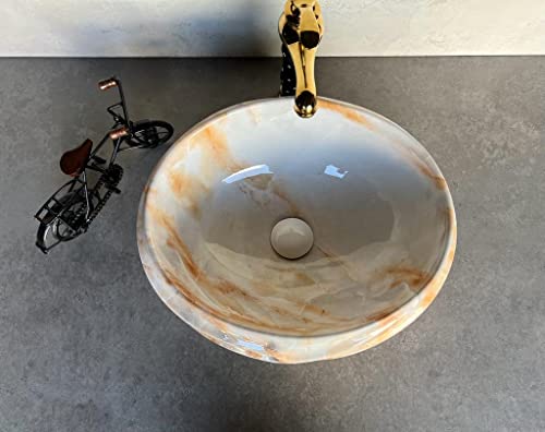 Image of Designer Glossy Finish Ceramic Art Table Top Wash Basin For Bathroom | Collapsible Countertop Washbasin (Black White Glossy Art, 16 x 13 x 6 Inch)