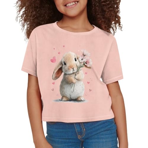 Image of Girls Fashion Crewneck Tee Shirts Casual Short Sleeve Crop Top Summer Outfits 5-14 Year