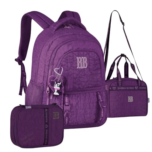Kit Mochila Rebecca Bonbon Matelassê com Lancheira e Estojo Box Coleção 2026 (ROXO)