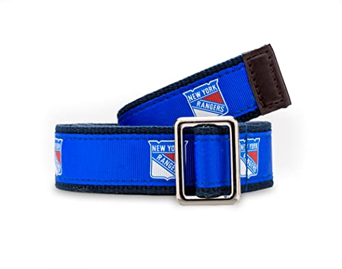 GELLS New York Rangers NHL Hockey Belt Officially Licensed With Nickel Finished Brass Buckle And Logo Tin Adult Size Large