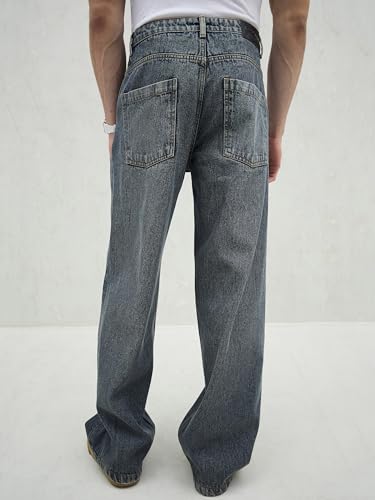 Image of MASCLN SASSAFRAS Blue Washed Front Dart Wide Leg Jeans