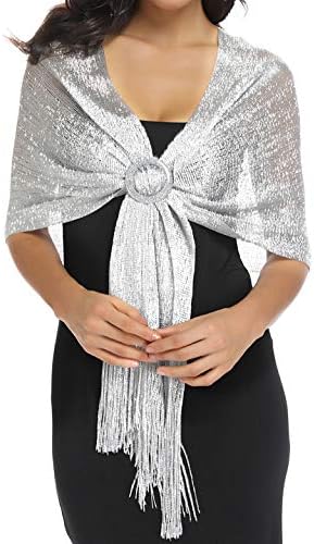 Rheane Silver Shawls and Wraps for Evening Dresses Shawls and Wraps for Weddings Silver Shawls and Wraps for Evening Dresses Wedding Shawl Fall (Silver with Silver Glitter)