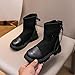 IWIHMIV Little Girls Knitted Leather Short Boots Lace-Up Ankle Boots Non Slip Fashion Comfortable Riding Booties（Black,12